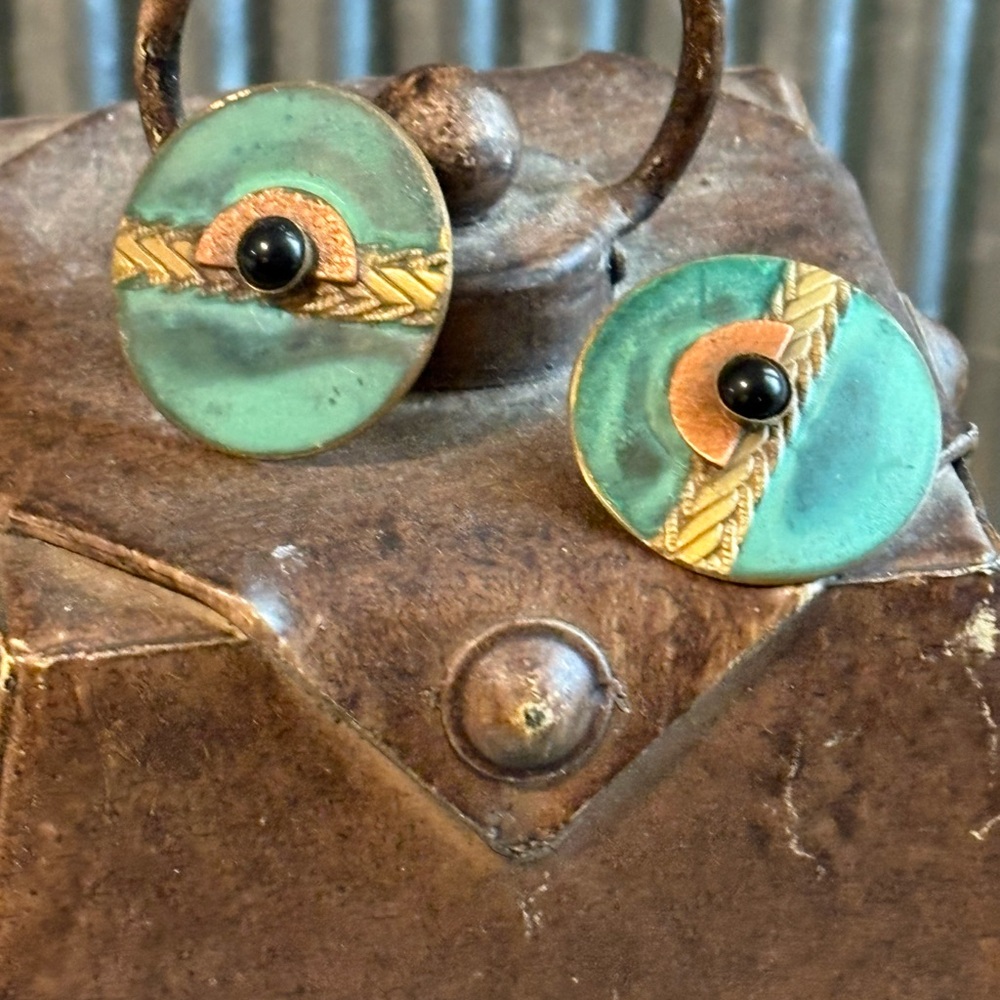Funky Teal and Gold Earrings #Modern #eye